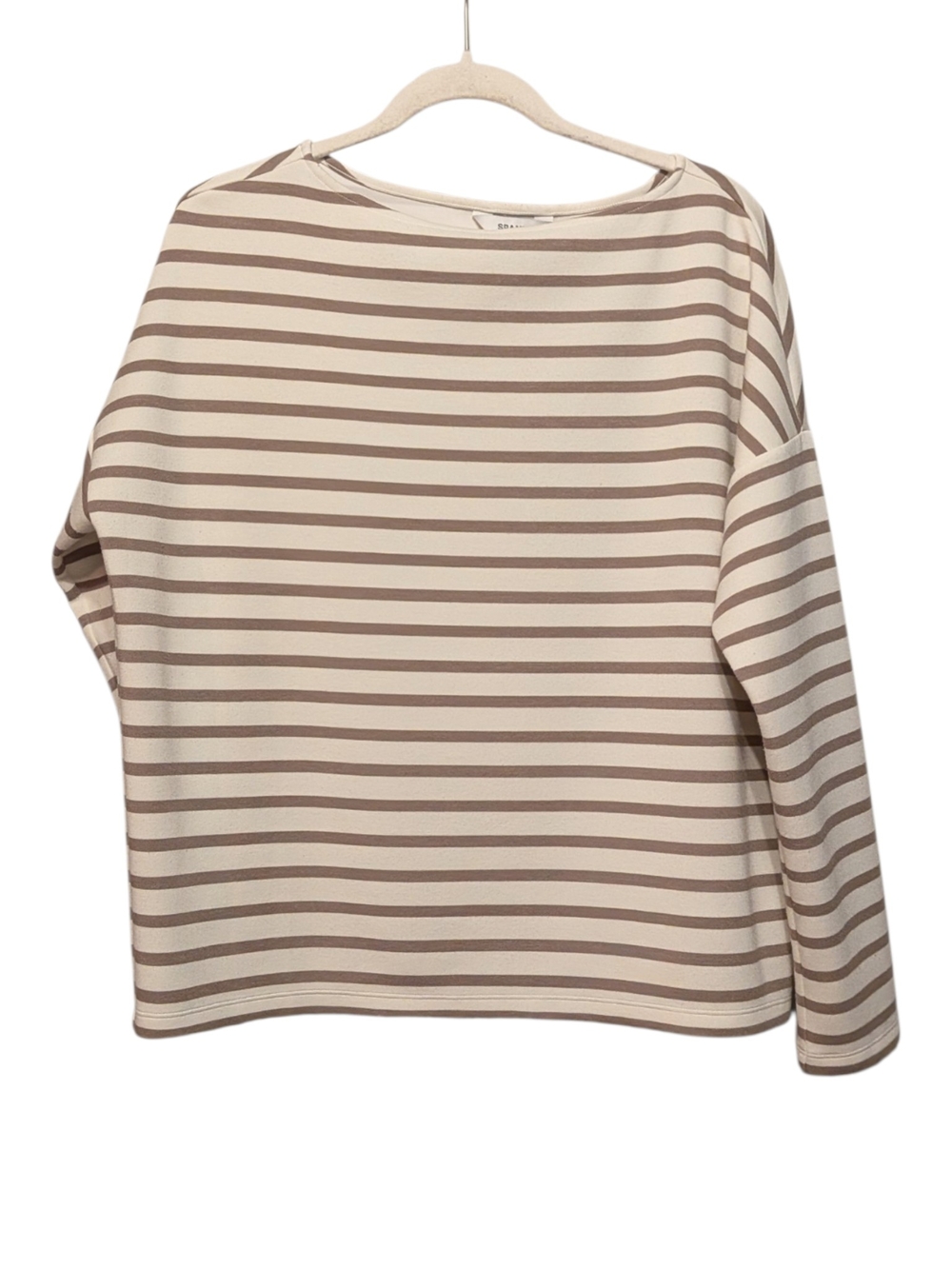 SPANX Beige and Cream Striped Long-Sleeve Boatneck Top - Picture 2 of 9